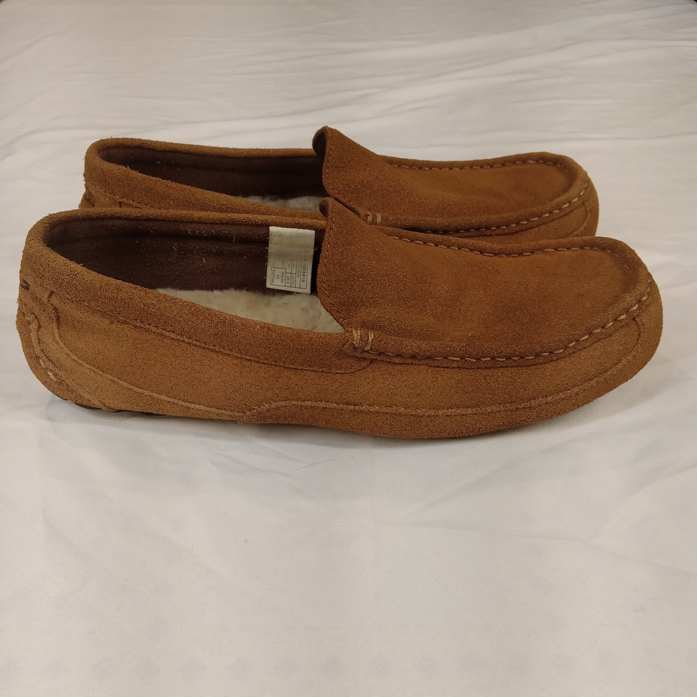 Ugg Alder Slipper Men US 10 Brown Suede Leather Moccasin Slip On Sheepskin Lined